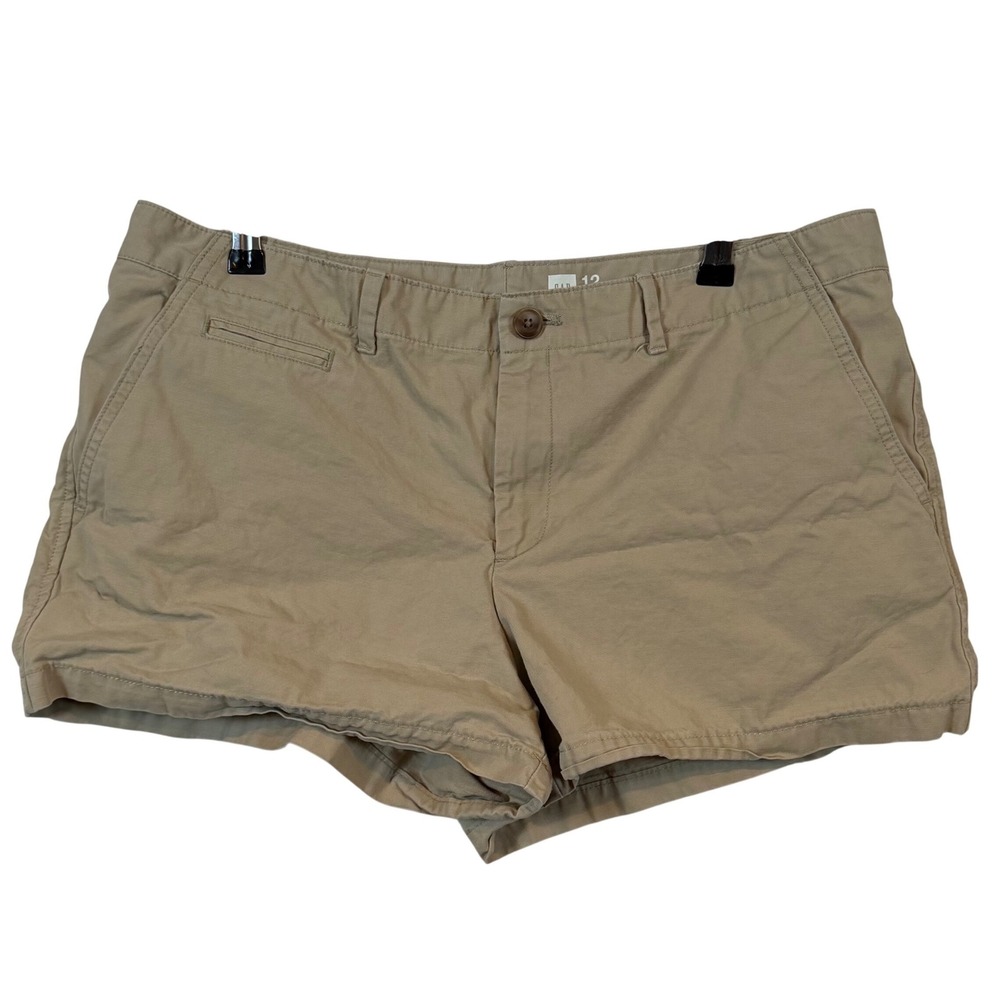 Gap Womens Khaki Tan Chino Shorts Size 12 Cotton Mid Rise Preppy Gorpcore Casual